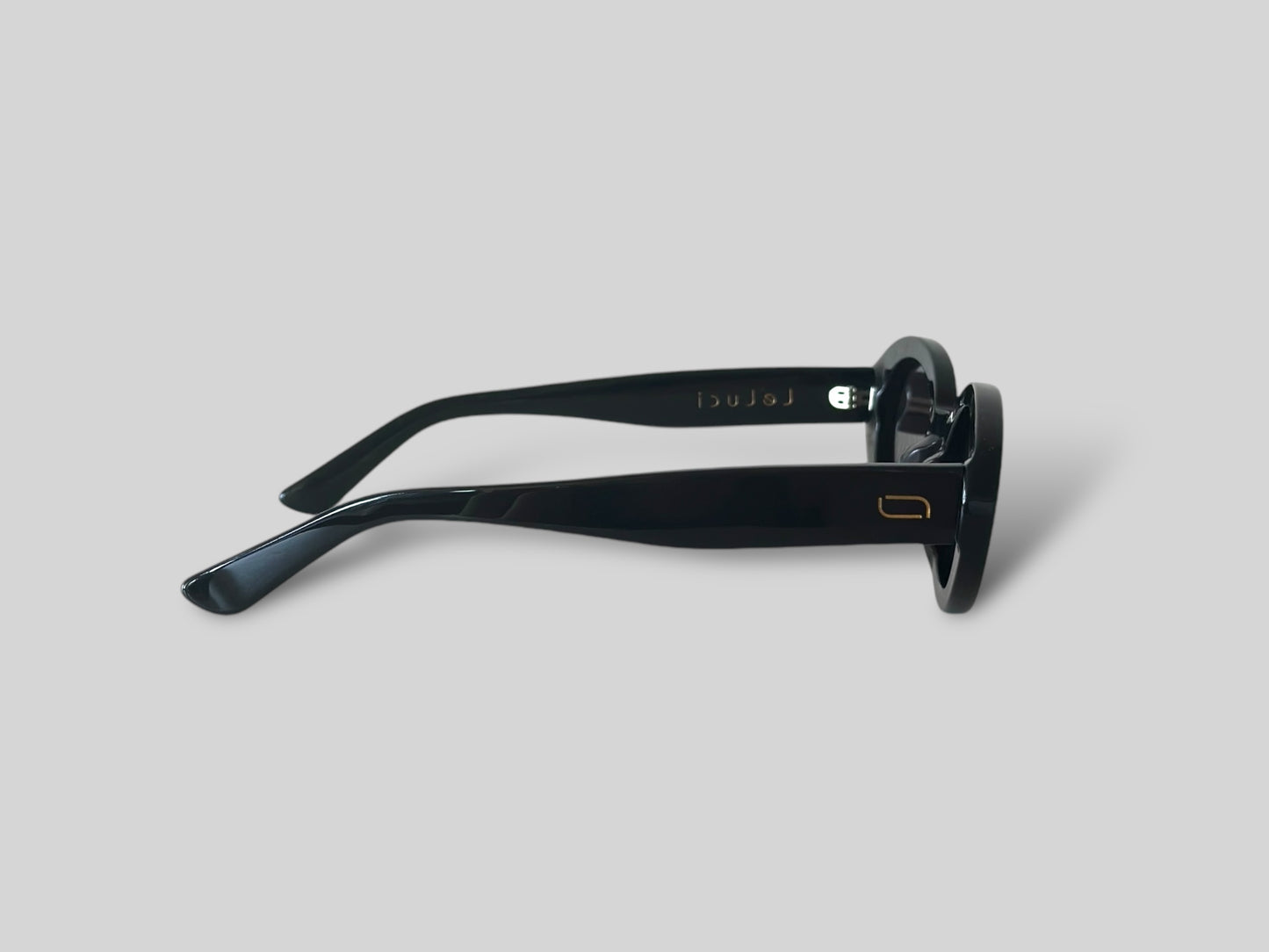 Bambi Oval Polarised Acetate Sunglasses Black Straight Side
