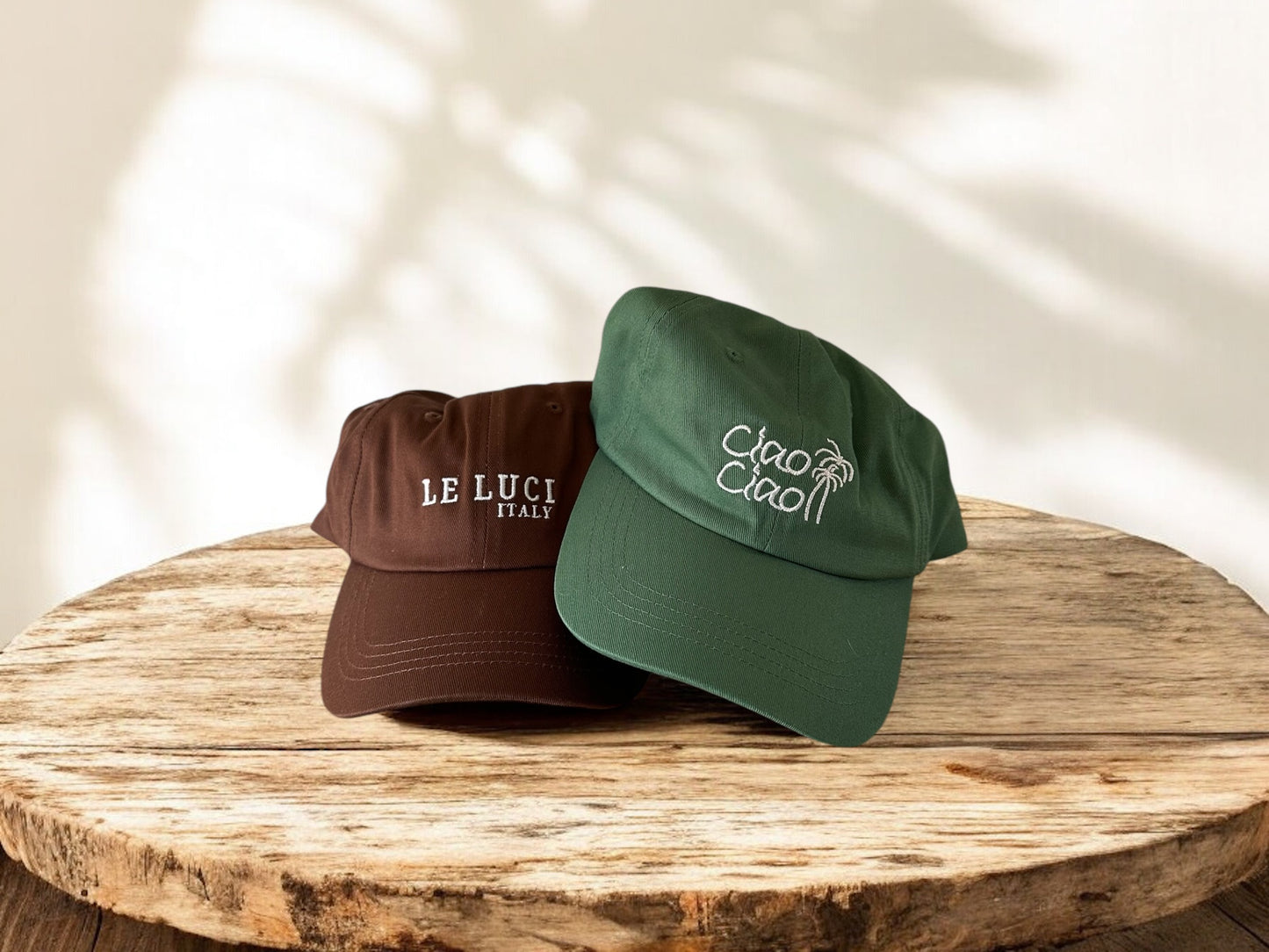 Ciao Embroidered Cap Green And Brown Le Luci Cap On Bench